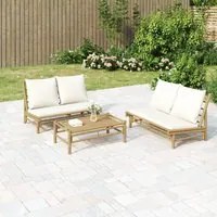 Panca da Giardino con Cuscini Bianco Crema in Bambcod mxl 118661