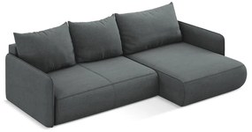 Divano angolare grigio allungabile/con contenitore (con penisola a destra) Nanea – Makamii