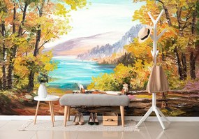 Carta da parati – Pittura a olio di lago di montagna