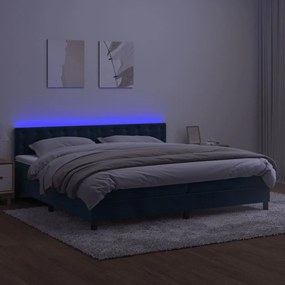 Letto a molle con materasso e led blu scuro 200x200 cm