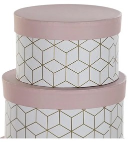 Set di Scatole per Sistemare Impilabili DKD Home Decor Rotondo Rosa Cartone