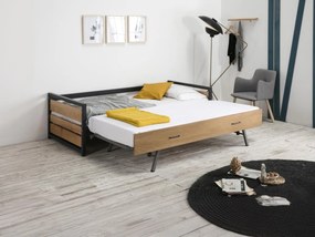 Letto a scomparsa industriale 2 x 90 x 190 cm MDF, Pino e metallo Colore: Noce e antracite - BOSTON