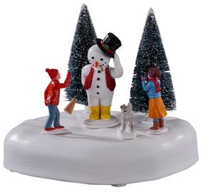 Pupazzo di neve con bambini Lemax decorazione Natale