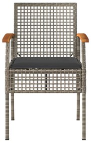 Sedie da giardino con cuscini 2pz grigie in polyrattan e acacia