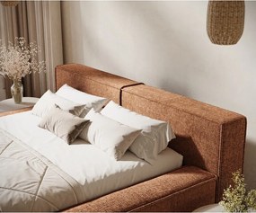 Letto matrimoniale imbottito arancione con contenitore e rete inclusi 140x200 cm Voliera – Maison de Rêve