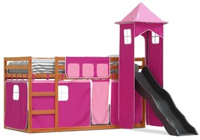 Letto A Castello Con Scivolo E Tende Rosa 80x200 Cm /