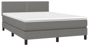 Letto a Molle Materasso e LED Grigio Scuro 140x190cm in Tessuto