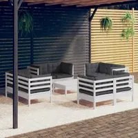 Set Divani da Giardino 9 pz e Cuscini Antracite Legno di Pino 3096065