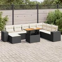 Set Divani da Giardino 9 pz con Cuscini Nero Polyrattan Acacia 3327409