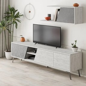 Mobile Porta TV vintage con anta retro grey e mensola Fiona bianco