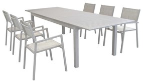 ARGENTUM - set tavolo in alluminio cm 220/280 x 100 x 75 h con 6 poltrone Aulus