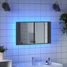 Armadietto a specchio con led grigio sonoma 80x12x45cm acrilico