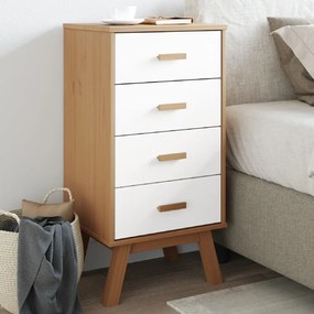 Comodino Olden Bianco E Marrone İn Legno Massello Di Pino /