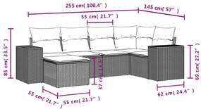 Set Divano da Giardino 6 pz con Cuscini Nero in Polyrattan