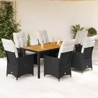 Set da Pranzo da Giardino 7 pz Nero con Cuscini in Polyrattan 3276685