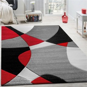 Tappeto a Pelo Corto  Forme Geometriche Colori Assortiti  Colore Rosso, Dimensioni cm 120x170