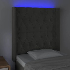 Testiera a led grigio scuro 83x16x118/128 cm in velluto