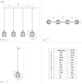 Lampadario Moderno Chisle 4 Luci Acciaio Nero