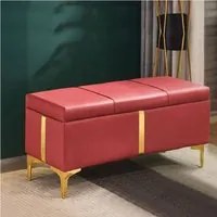 Cassapanca Pouf Contenitore Pelle Ecologica rifiniture Oro 80x40 H 45 cm Rosso