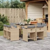 Set Pranzo da Giardino 9 pz con Cuscini Beige Misto Polyrattan 3277967