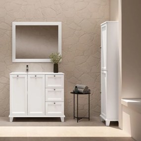 Mobile da bagno sotto lavabo VISOBATH UNIKE neve laccato opaco L 100 x H 85 x P 45 cm 3 cassetti 2 ante, lavabo posizionabile a sinistra non incluso