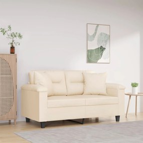 Divano A 2 Posti Con Cuscini Beige 120 Cm Tessuto Microfibra /