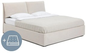 Letto matrimoniale imbottito beige con contenitore, materasso e rete inclusi 160x200 cm Thessa Pillow – Bonami Selection