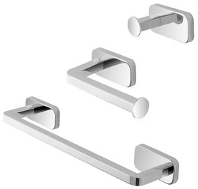 Set 3pz con appendino, porta rotolo e porta salviette a muro in acciaio cromo Cubik