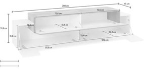 Mobile Porta TV 200 Cm Con 3 Ante A Ribalta Bianco Lucido e Report Corona