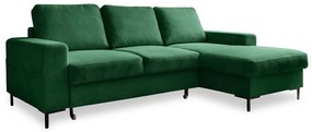 Divano letto angolare in velluto a coste verde scuro (angolo destro) Lofty Lilly - Miuform