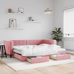 Divano Letto Estraibile Con Cassetti Rosa 90x200 Cm Velluto /