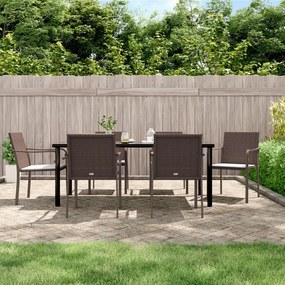 Set pranzo da giardino 7 pz con cuscini in polyrattan e acciaio