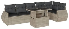 Set divani da giardino 7pz con cuscini grigio chiaro polyrattan