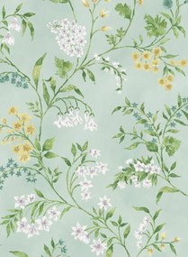 Nina Campbell Carta da parati Almora - Aqua/ Yellow/ Green