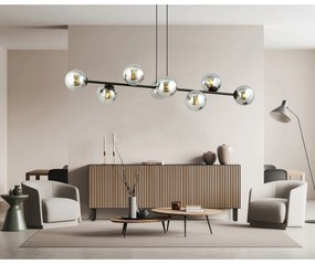Lampadario Contemporaneo 8 Luci Durga In Acciaio Nero E Sfere In Vetro Fumè