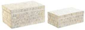 Scatola-Portagioie DKD Home Decor 25 x 15 x 12 cm Bianco Madreperla 8 cm (2 Unità)