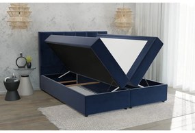 Letto matrimoniale imbottito blu scuro con spazio contenitivo 160x200 cm Flip - Ropez