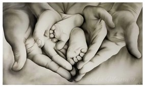 Art Maiora Capezzale Quadro moderno dipinto a mano "Family heart" 110x65 tortora Nessuna Cornice