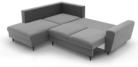 Divano angolare grigio chiaro allungabile e con contenitore (con penisola a sinistra/a L) con rivestimento in velluto Kyoto – Cosmopolitan Design