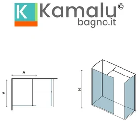 Kamalu - Box doccia walk in nero 2 lati 70x80cm | KW2000B