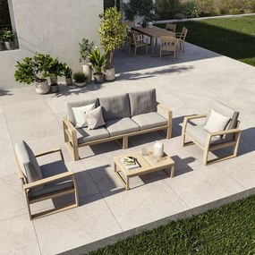 Salotto da giardino Solaris NATERIAL in legno marrone con cuscini in poliestere grigio per 5 persone