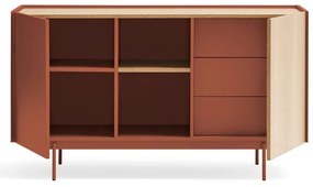 Cassettiera bassa in rovere decorato color mattone-naturale 130x78 cm Otto - Teulat