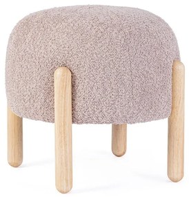 Pouf DAYLA in tessuto rosa antico effetto bouclé e gambe in legno rubberwood