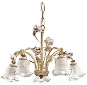 Lampadario Classico Siena Metallo E Ceramica Nero Sfumato Oro Lucido 5 Luci E14