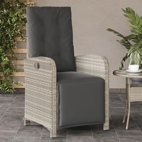 Sedia reclinabile giardino poggiapiedi grigio chiaro polyrattan