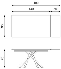Tavolo rettangolare allungabile 90x140/190 Rovere con gambe incrociate bianche - Pulse