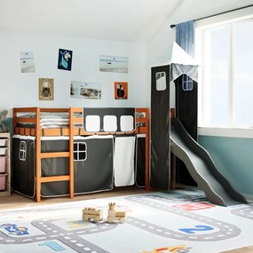 Letto A Soppalco Con Torre Bambini Bianco E Nero 90x190cm Pino /