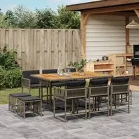 Set da Pranzo da Giardino 11pz con Cuscini in Polyrattan Grigio 3211514