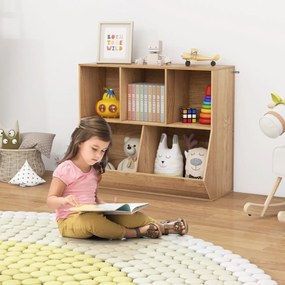 Costway Libreria per bambini con 5 scomparti, Mobile porta giochi con kit antiribaltamento Naturale