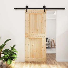 Porta Scorrevole Con Set Hardware 85x210 Cm Legno Massello Pino /
